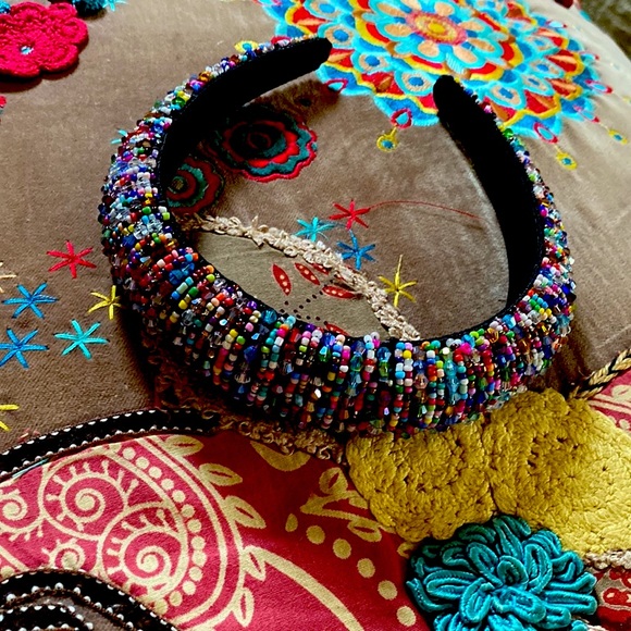 Vintage Gorgeous Sparkling Beads Suede Black Lining Headband Never Used - Picture 14 of 16